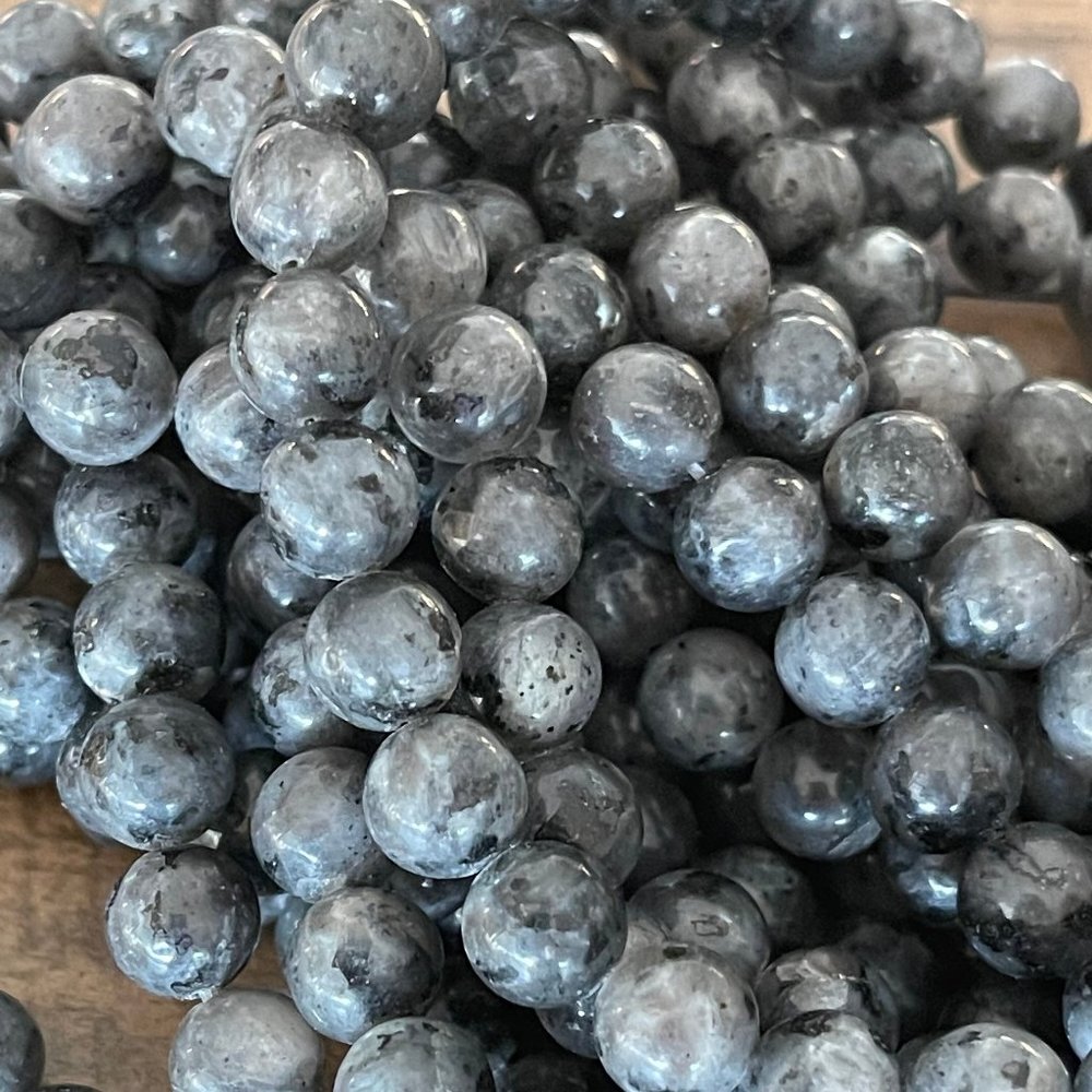 8mm Larvikite Stone Bead Strands - Black Labradorite